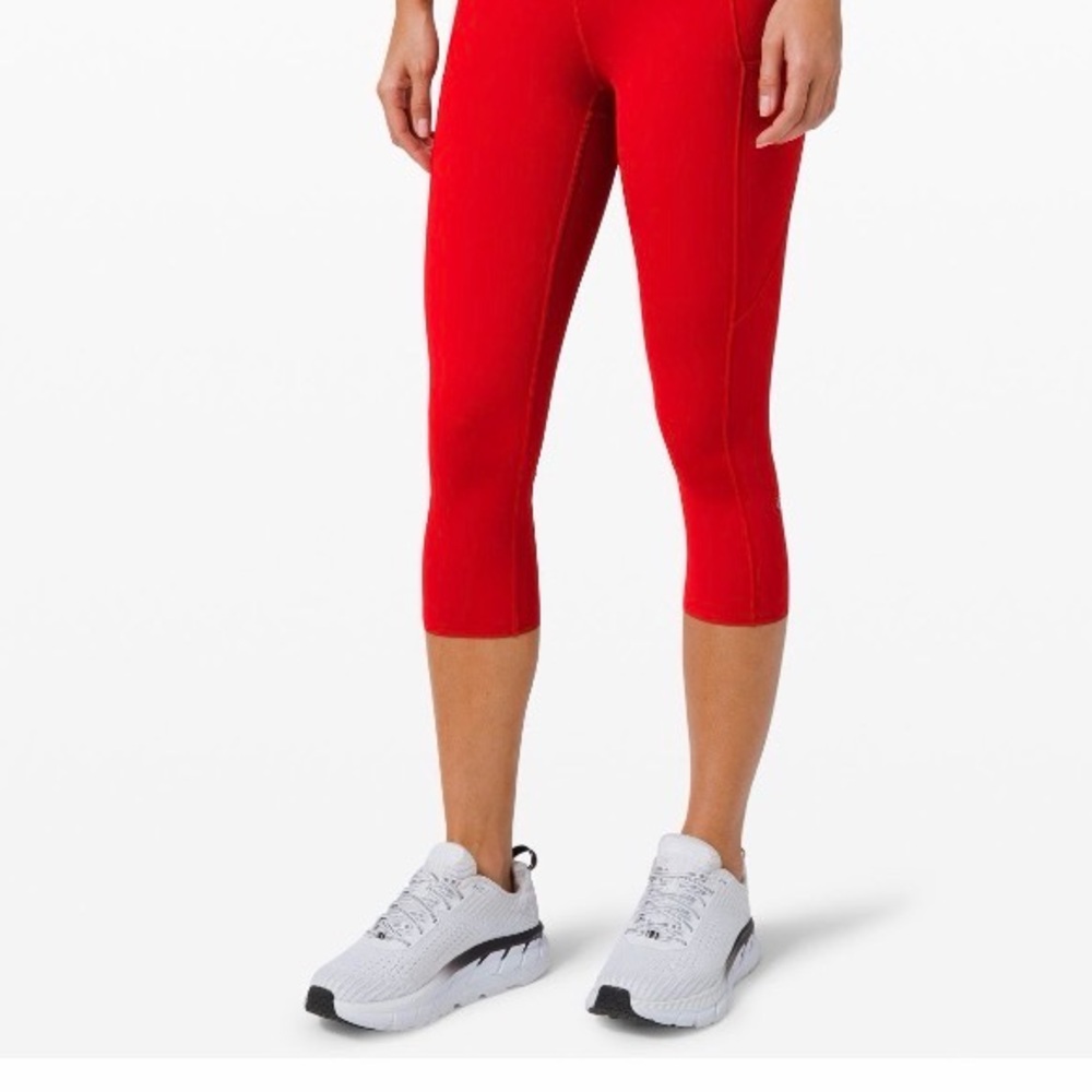 Women's Red Athletic Capri Leggings